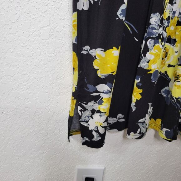 Simier Fariry XXL Black Yellow Floral Print Short Sleeve Casual Mini Dress - Picture 8 of 11